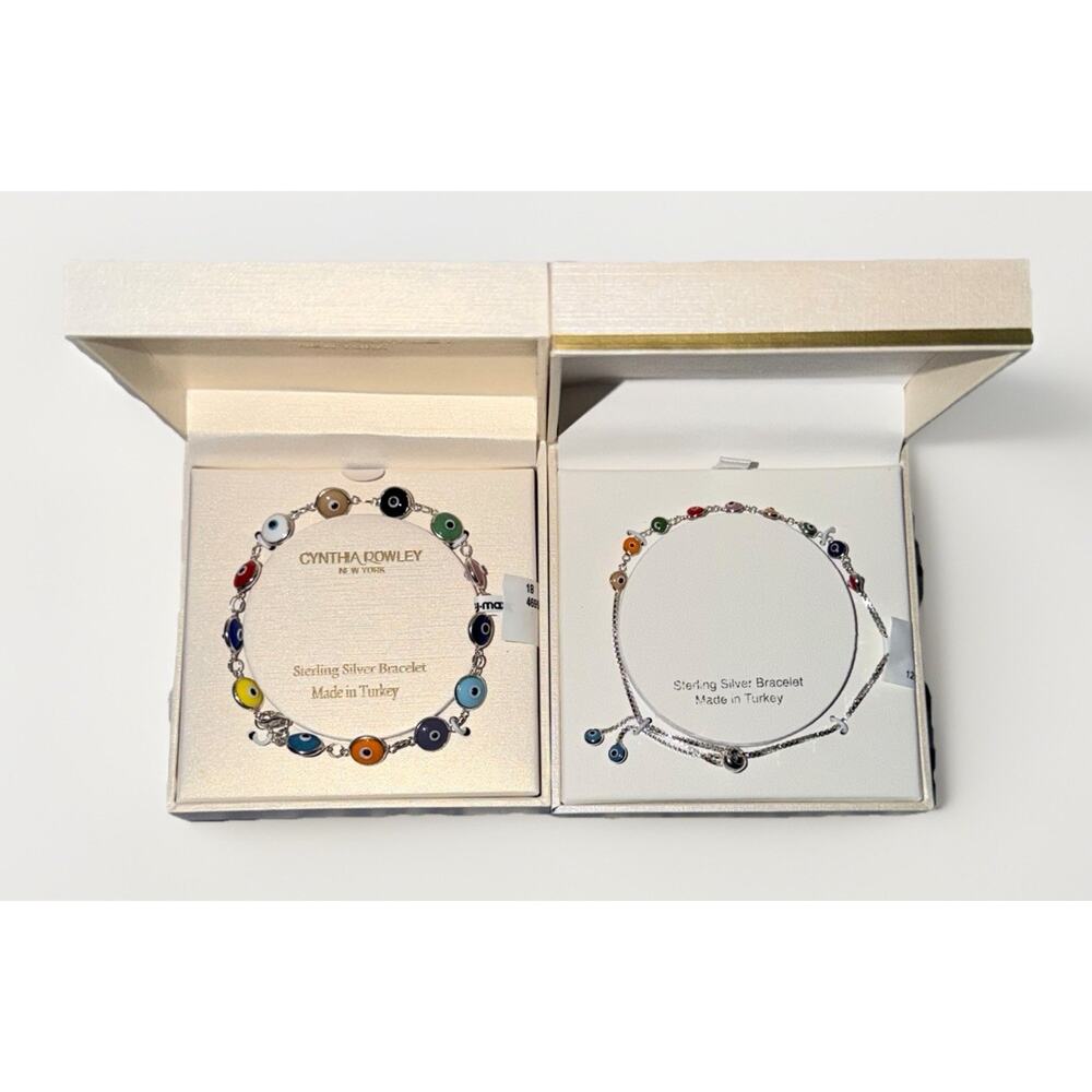 Cynthia Crowley Sterling Silver Evil Eye Bracelet Set Lot of 2 NWT